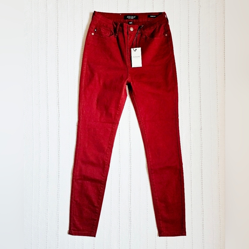 Judy Blue High Rise Maroon Skinny Denim Jeans Red Stretch Classic Size 5/27 NWT - Picture 7 of 12
